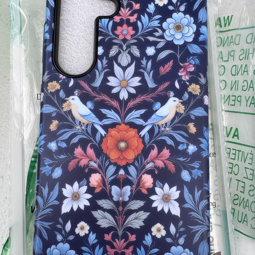 Floral Bird Pattern Navy Phone Case - Protective Decorative Cover
